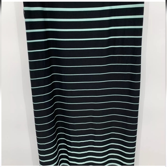 Roz & Ali Dress Size 10 Maxi Stripe Blue Black Jersey Stretch Sleeveless PTP:18" - Picture 3 of 8